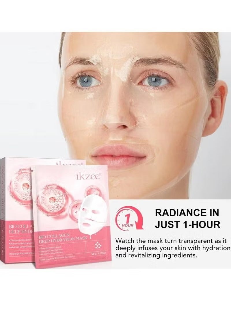 IKZEE Bio Collagen Deep Hydration Mask Nourishing Smooth Real Deep Mask Reduce Wrinkles Facial Pores and Fine Lines Reduce Skin Dryness Deep Hydration Bio Collagen Face Mask 4Pcs - Image 2