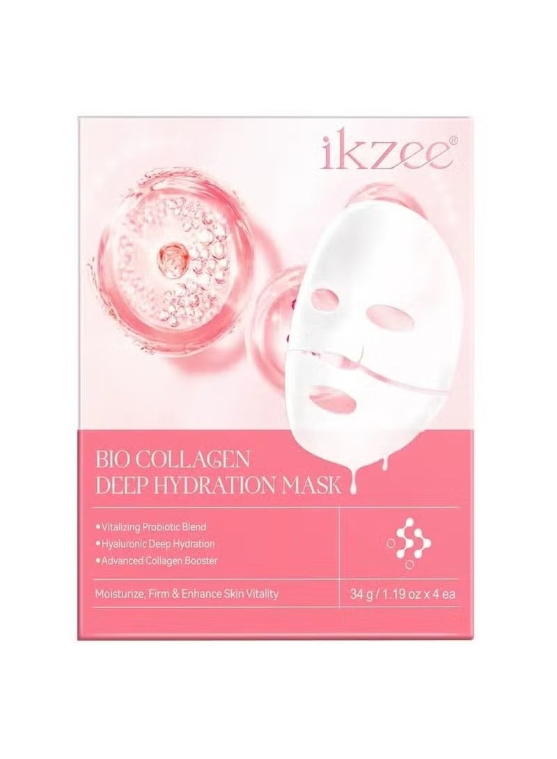 IKZEE Bio Collagen Deep Hydration Mask Nourishing Smooth Real Deep Mask Reduce Wrinkles Facial Pores and Fine Lines Reduce Skin Dryness Deep Hydration Bio Collagen Face Mask 4Pcs - Image 4