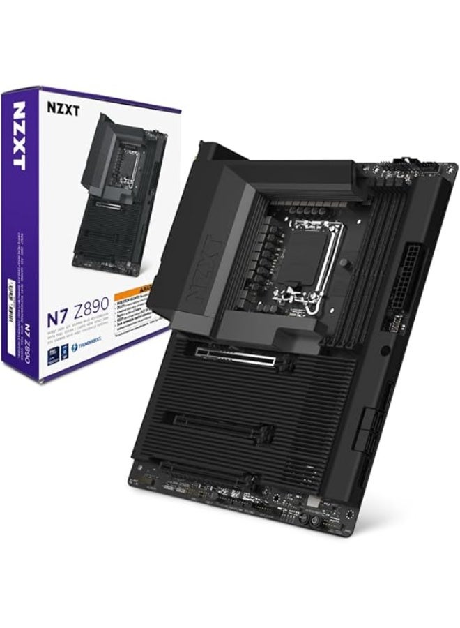 NZXT N7 Z890 – Intel Z890 LGA 1851 ATX Gaming Motherboard for Core Ultra (Series 2) - 16+1+2, DDR5, 5X M.2, PCIe 5.0, Wi-Fi 6E, 2.5GbE, Thunderbolt 4 - Full Cover – Black - Image 1