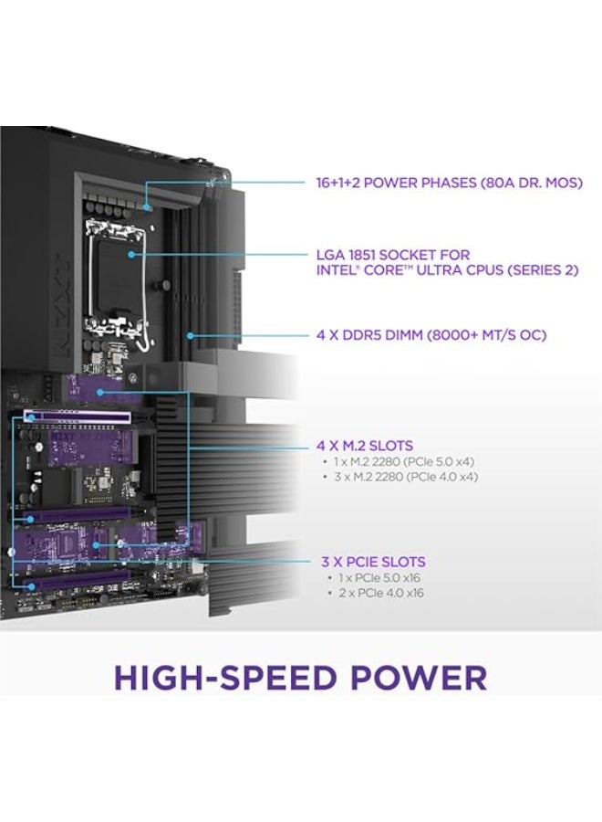NZXT N7 Z890 – Intel Z890 LGA 1851 ATX Gaming Motherboard for Core Ultra (Series 2) - 16+1+2, DDR5, 5X M.2, PCIe 5.0, Wi-Fi 6E, 2.5GbE, Thunderbolt 4 - Full Cover – Black - Image 4