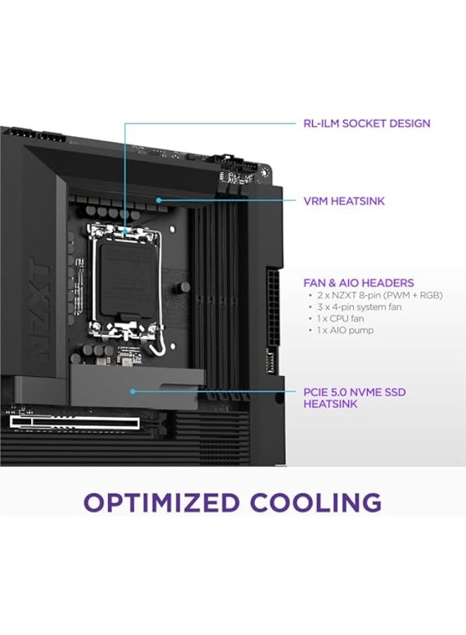 NZXT N7 Z890 – Intel Z890 LGA 1851 ATX Gaming Motherboard for Core Ultra (Series 2) - 16+1+2, DDR5, 5X M.2, PCIe 5.0, Wi-Fi 6E, 2.5GbE, Thunderbolt 4 - Full Cover – Black - Image 3