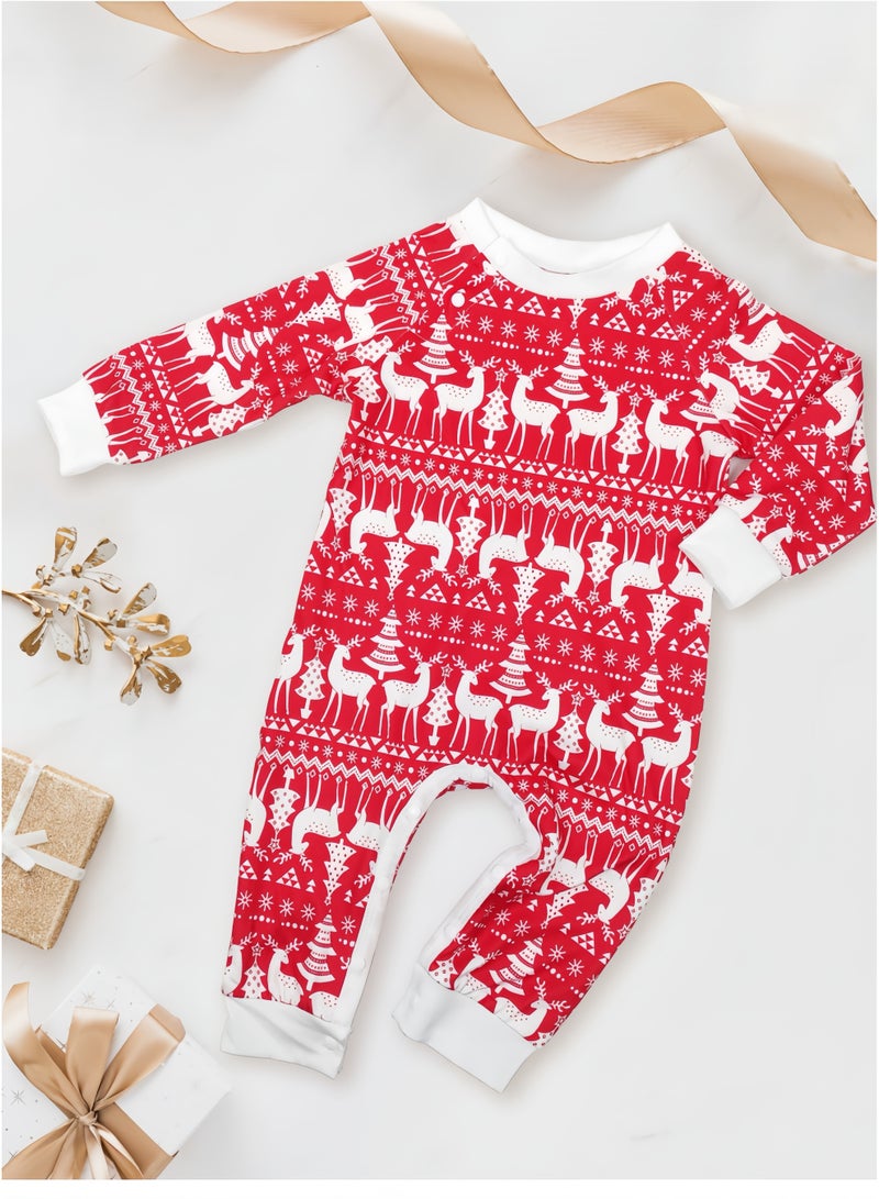 GGEROU طقم بيجامة عيد الميلاد للعائلة، بيجامة عيد الميلاد بطبعة الأيائل، ملابس نوم شتوية ذات ياقة دائرية (للرضع) - Image 3