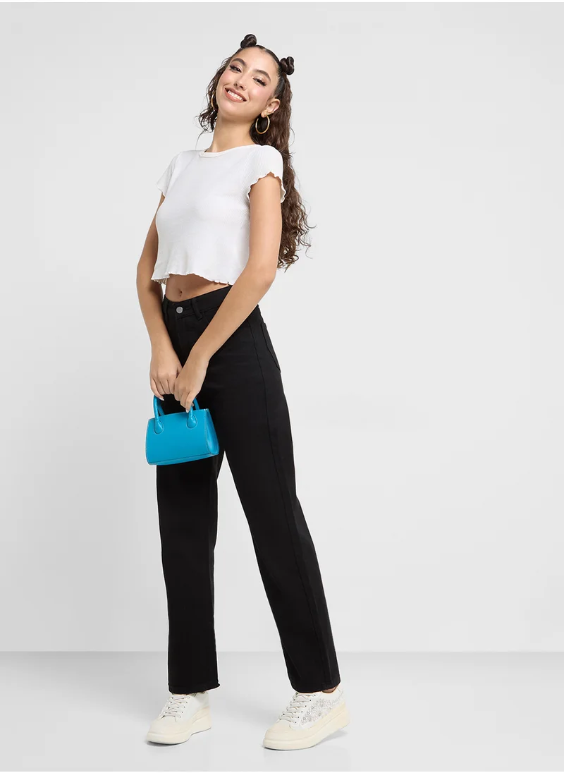 جينجر High Waist Wide Leg Jeans