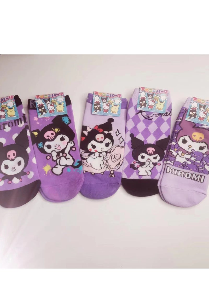 kuromi جوارب كورومي التأثيرية كارتون كوسبلاي 5 قطع/مجموعة جوارب للنساء والفتيات - Image 1
