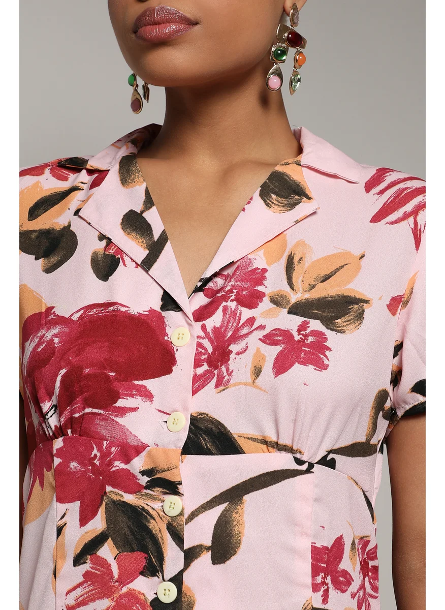 كامبوس سوترا Women's Baby Pink Botanical Strokes Dress