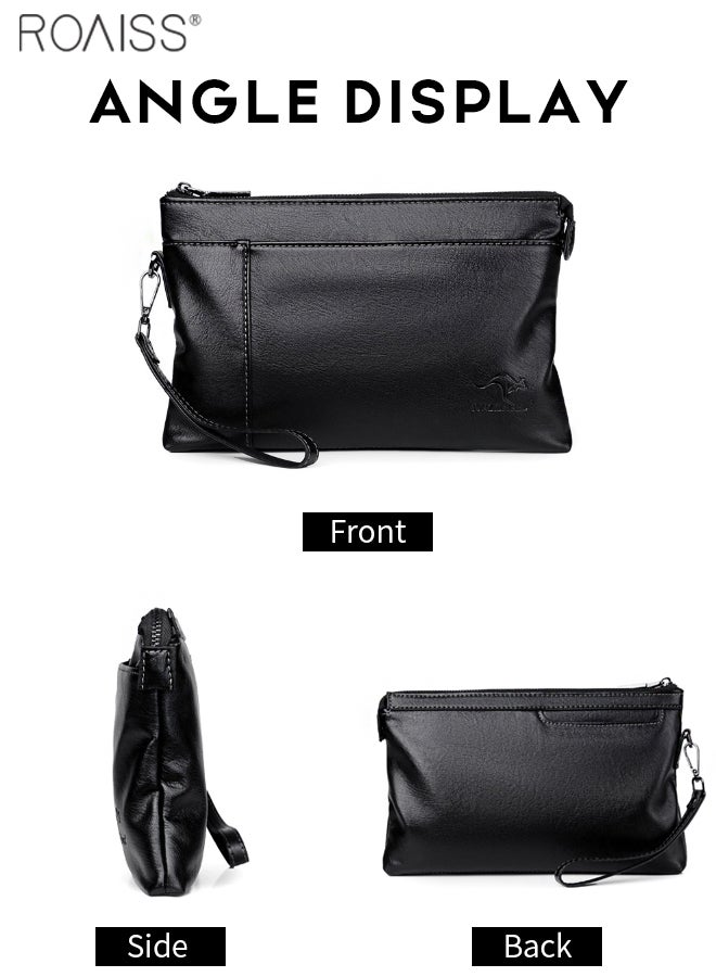 roaiss حقيبة صغيرة عصرية للأعمال تناسب الجميع للعمل اليومي من جلد البولي يوريثان بسحاب فتح وإغلاق حقيبة مغلف متعددة الجيوب - Image 5