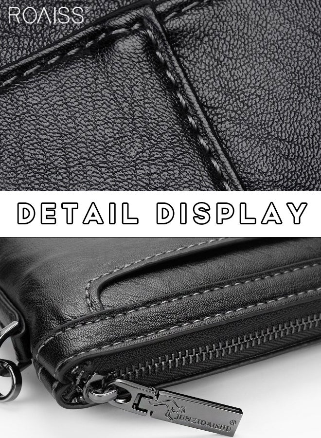 roaiss حقيبة صغيرة عصرية للأعمال تناسب الجميع للعمل اليومي من جلد البولي يوريثان بسحاب فتح وإغلاق حقيبة مغلف متعددة الجيوب - Image 2