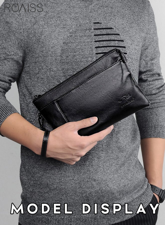 roaiss حقيبة صغيرة عصرية للأعمال تناسب الجميع للعمل اليومي من جلد البولي يوريثان بسحاب فتح وإغلاق حقيبة مغلف متعددة الجيوب - Image 4