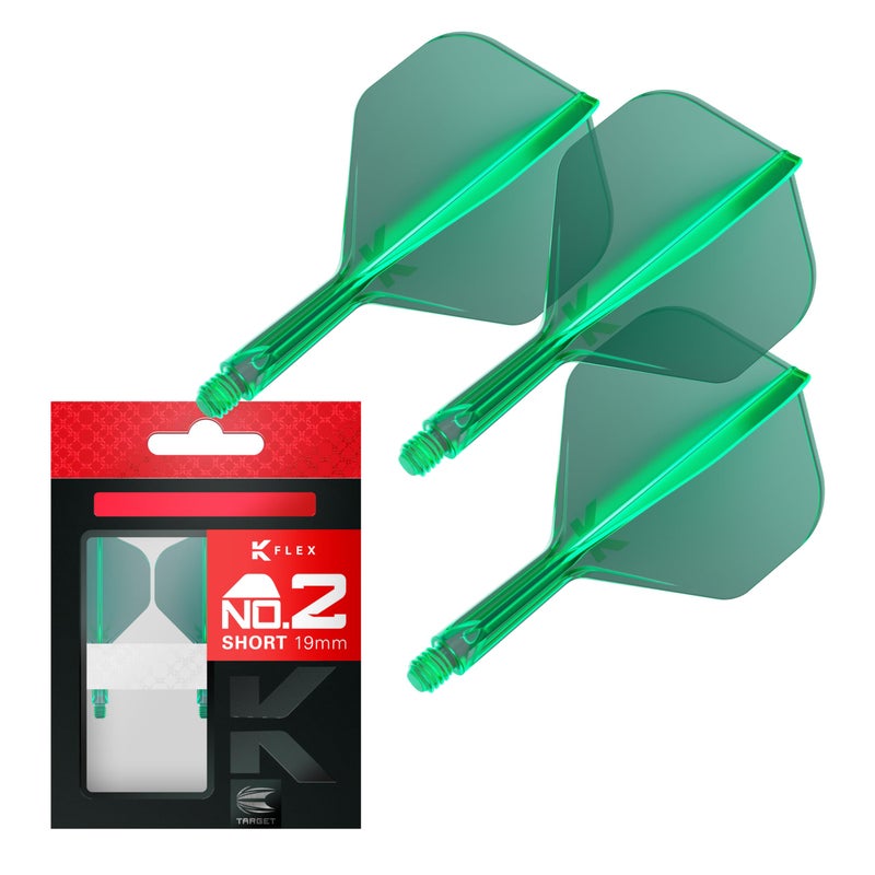 Target Darts K Flex Integrated Dart Flights and Shafts, No.2 Green (Short) | Pack of 3 K-Flex â€“ No2, Kflex All in One Moulded Dart Flight & Stem | Professional Dart Accessories - Image 1