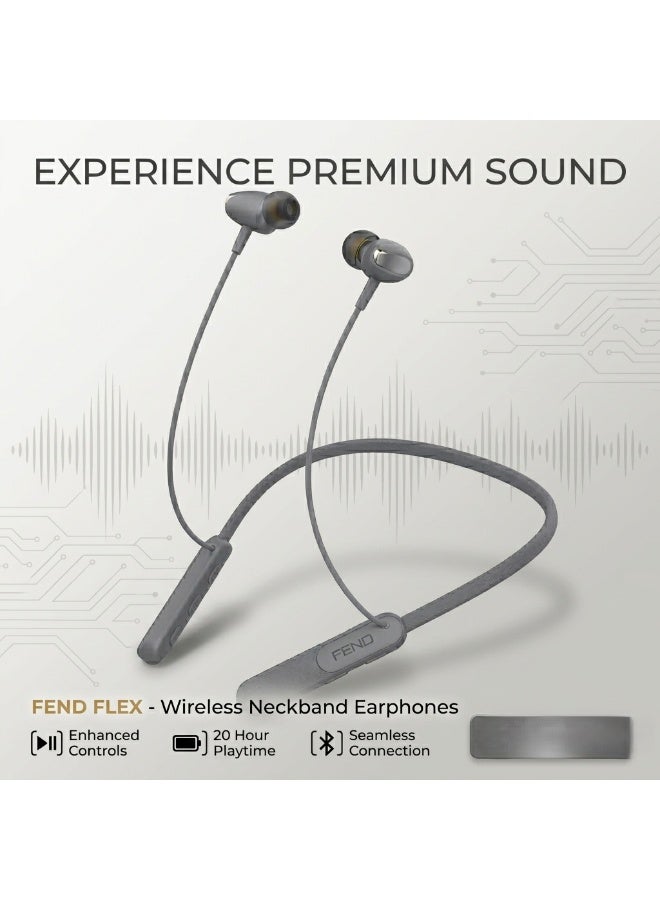 FEND FN120 Wireless Bluetooth Neckband Earphones with Mic, Magnetic Sports Headset, Sweat Resistant, 20H Playtime, Deep Bass Stereo Sound, Secure Fit Earbuds for Running Gym Workout Grey - Image 4
