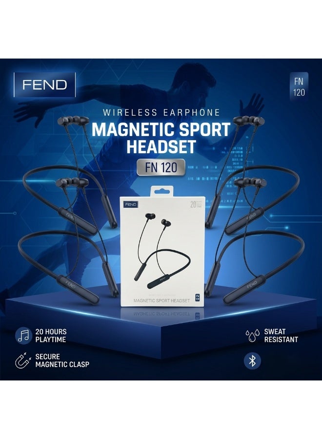 FEND FN120 Wireless Bluetooth Neckband Earphones with Mic, Magnetic Sports Headset, Sweat Resistant, 20H Playtime, Deep Bass Stereo Sound, Secure Fit Earbuds for Running Gym Workout Grey - Image 2