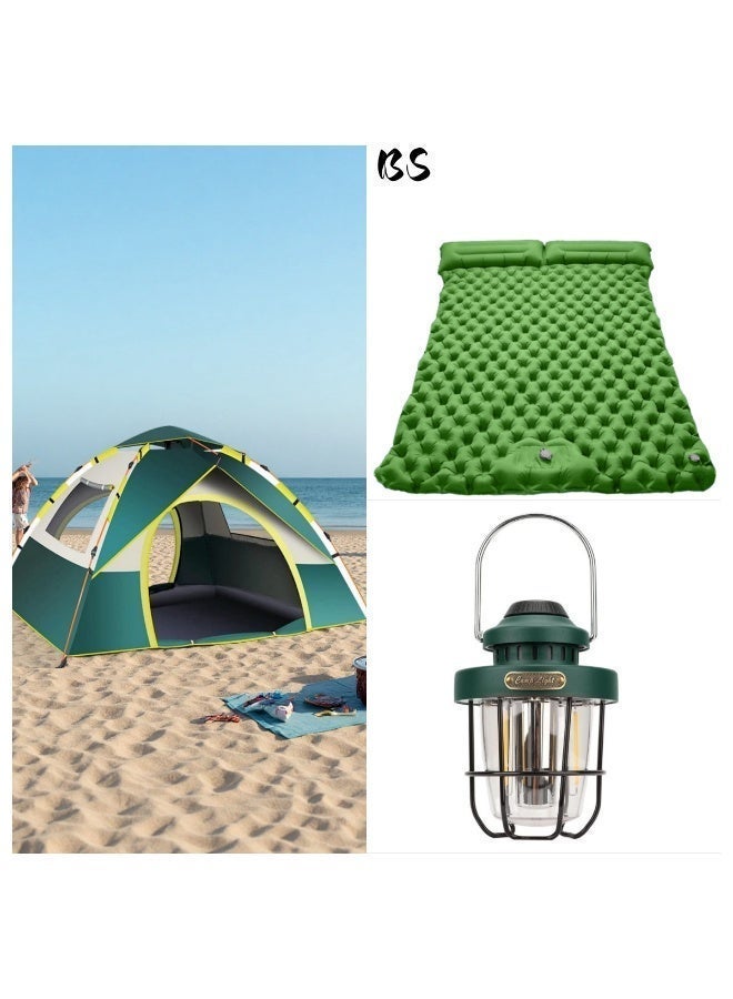 بي إس خيمة تخييم خارجية تتسع من 4 إلى 5 أشخاص (بابين، نافذتين) + سجادة نوم مزدوجة للتخييم (مضخة هواء مدمجة بدواسة القدم) + ضوء تخييم LED معدني خارجي (مقاوم للماء IPX4، مقاوم للكسر) | مناسب للتخييم والمشي لمسافات طويلة وتسلق الجبال. - Image 1