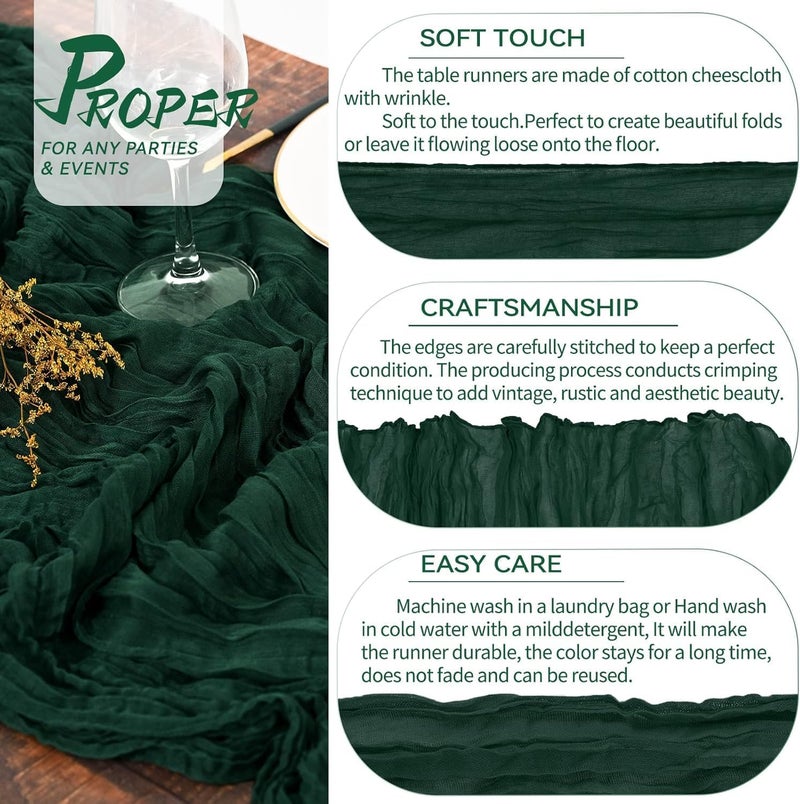 MAKINGTEC Simplified versatile design Cheesecloth Table Runner 35 x 118 Inch Gauze Tablecloth Boho Wedding Decor 10 Ft Rustic Wedding Decorations Vintage Table Centerpieces for Reception Bridal Shower Birthday (1 Pack Emerald Green) Classic design alternatives - Image 5