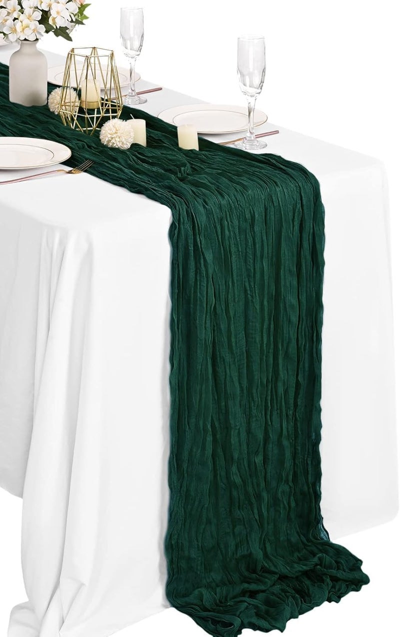 MAKINGTEC Simplified versatile design Cheesecloth Table Runner 35 x 118 Inch Gauze Tablecloth Boho Wedding Decor 10 Ft Rustic Wedding Decorations Vintage Table Centerpieces for Reception Bridal Shower Birthday (1 Pack Emerald Green) Classic design alternatives - Image 1