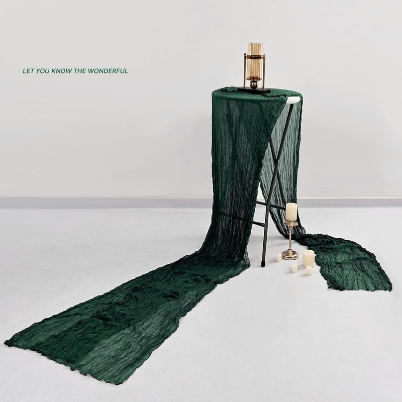 MAKINGTEC Simplified versatile design Cheesecloth Table Runner 35 x 118 Inch Gauze Tablecloth Boho Wedding Decor 10 Ft Rustic Wedding Decorations Vintage Table Centerpieces for Reception Bridal Shower Birthday (1 Pack Emerald Green) Classic design alternatives - Image 3