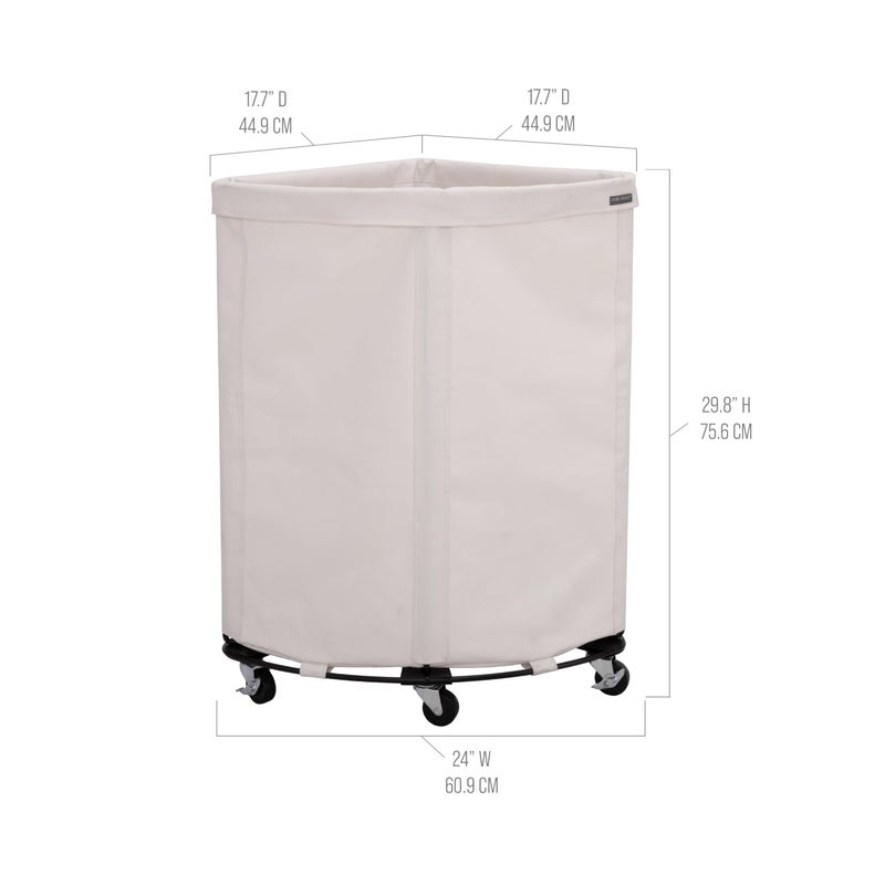 Seville Classics Large Commercial Heavy Duty Rolling Steel Frame Laundry Hamper Canvas Cart Bin, w/Wheels for Hotel, Home, Closet, Bedroom, Natural White, Corner 17.7â€ D x 24.0â€ W - Image 4