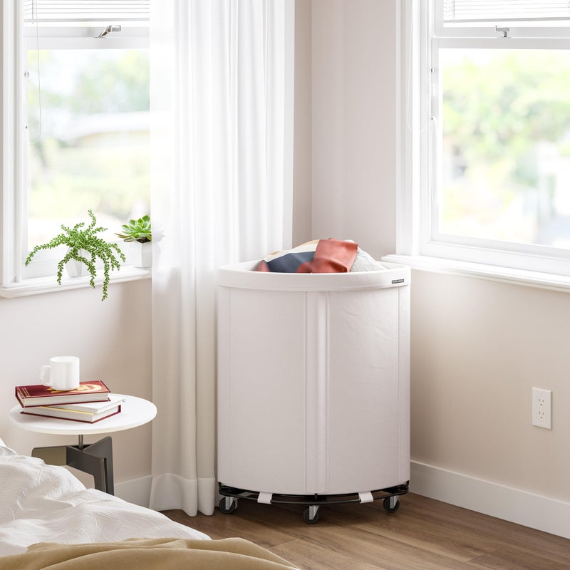 Seville Classics Large Commercial Heavy Duty Rolling Steel Frame Laundry Hamper Canvas Cart Bin, w/Wheels for Hotel, Home, Closet, Bedroom, Natural White, Corner 17.7â€ D x 24.0â€ W - Image 3