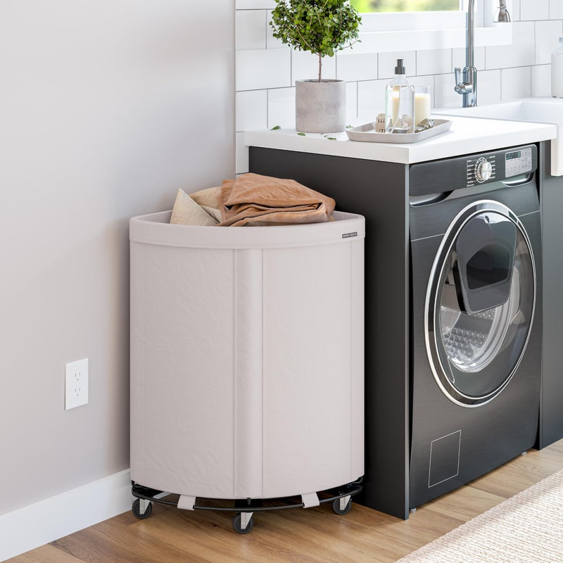 Seville Classics Large Commercial Heavy Duty Rolling Steel Frame Laundry Hamper Canvas Cart Bin, w/Wheels for Hotel, Home, Closet, Bedroom, Natural White, Corner 17.7â€ D x 24.0â€ W - Image 2