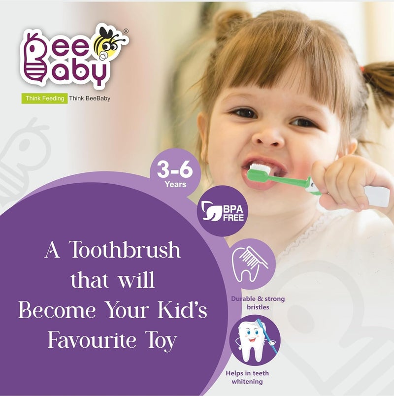 Beebaby Unicorn Brush Buddy Toothbrush for Kids 3-6 Years, Soft Handle for Easy Grip, 10 x Softer Tapered Bristles Ideal for Milk and Permanent Teeth, 100% BPA Free. Green - Image 3