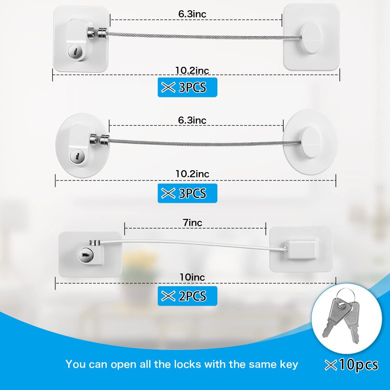 Hotop 8 Pieces Refrigerator Locks for Children Adults with 10 Keys, Fridge Lock, Freezer Door Safety Cabinet Lock and Child Safety Cabinet Locks with Strong Adhesive (White) - Image 2