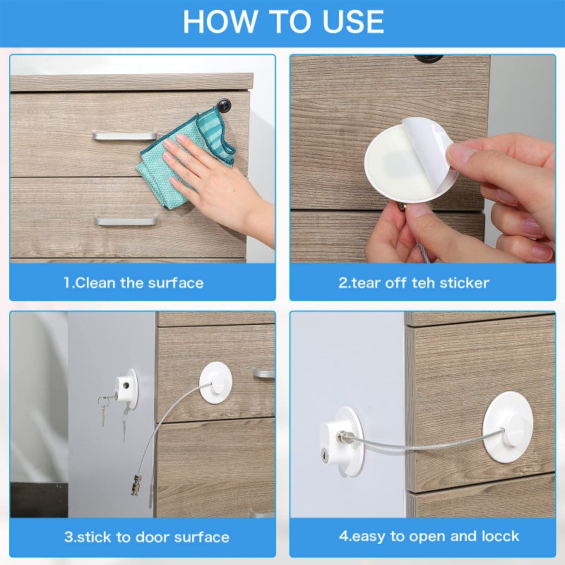 Hotop 8 Pieces Refrigerator Locks for Children Adults with 10 Keys, Fridge Lock, Freezer Door Safety Cabinet Lock and Child Safety Cabinet Locks with Strong Adhesive (White) - Image 5