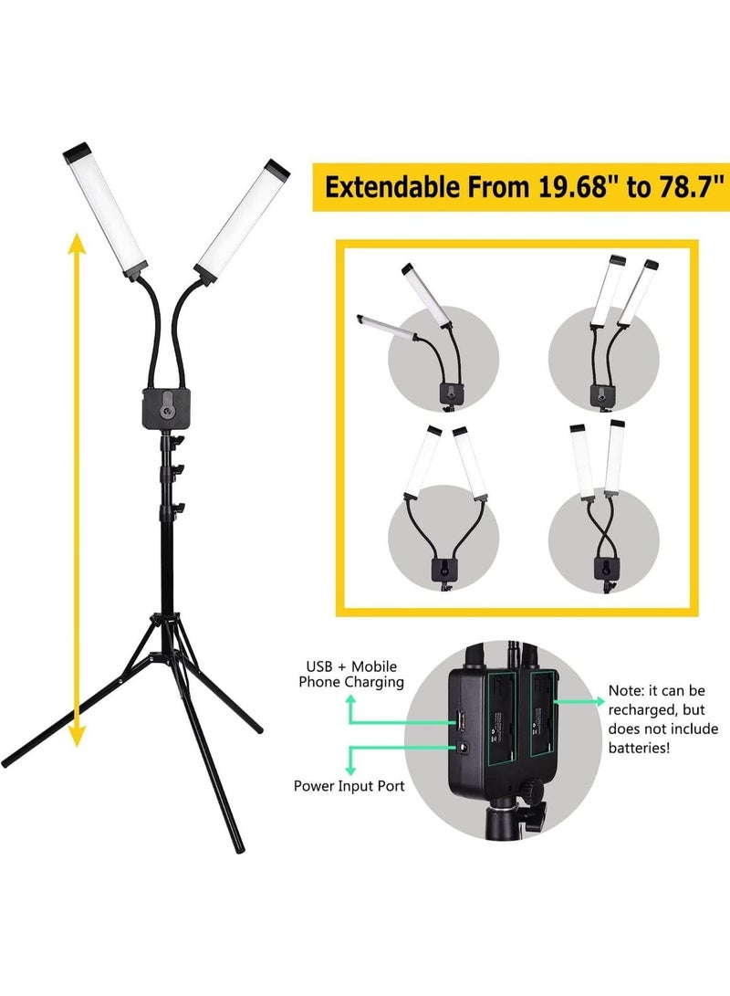 Original LED floor lamp with two lights, phone holder, and USB port - Black - Image 2