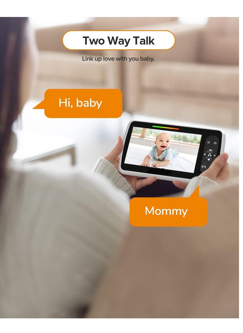 KASTWAVE - Baby Monitor, 5” Large Display Video Baby Monitor with Remote Pan-Tilt-Zoom, Infrared Night Vision, Temperature Display, Lullaby, Two Way Audio, 960ft Range Baby Monitor with Camera and Audio - Image 1