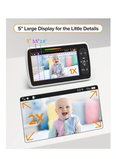 KASTWAVE Baby Monitor, 5” Large Display Video Baby Monitor with Remote Pan-Tilt-Zoom, Infrared Night Vision, Temperature Display, Lullaby, Two Way Audio, 960ft Range Baby Monitor with Camera and Audio  - Image 3