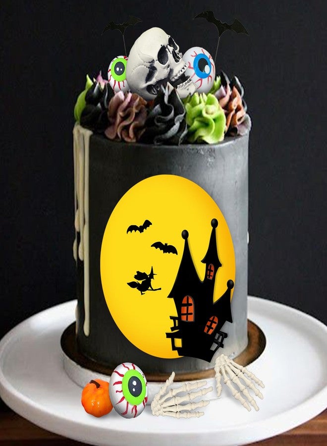 DRWATE Halloween Cake Toppers Tombstone Moon Cake Topper Pumpkin Skull Head Eyeballs Skeleton Hands Cake Decorations For Trick-or-Treat Halloween Party Supplies (Style 01) - Image 4