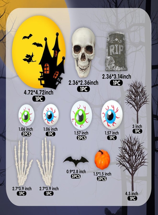 DRWATE Halloween Cake Toppers Tombstone Moon Cake Topper Pumpkin Skull Head Eyeballs Skeleton Hands Cake Decorations For Trick-or-Treat Halloween Party Supplies (Style 01) - Image 2