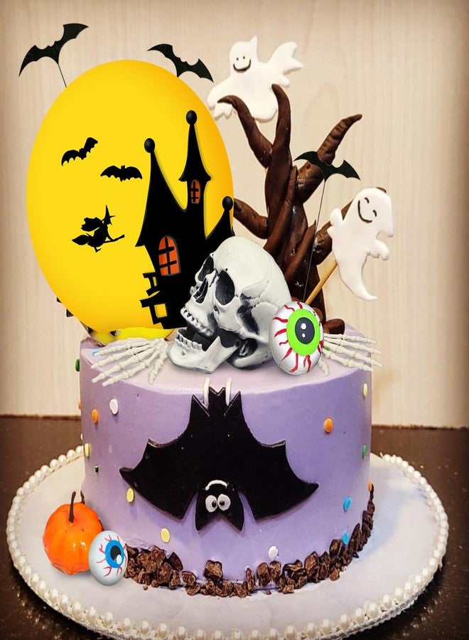 DRWATE Halloween Cake Toppers Tombstone Moon Cake Topper Pumpkin Skull Head Eyeballs Skeleton Hands Cake Decorations For Trick-or-Treat Halloween Party Supplies (Style 01) - Image 5