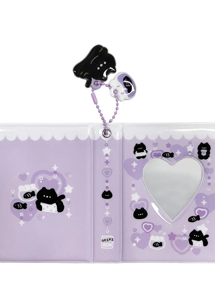 3 Inch Mini Photo Album, Heart Hollow Card Binder Album Kpop Holder with Pendant 40 Pockets (Purple Black Cat) - Image 2