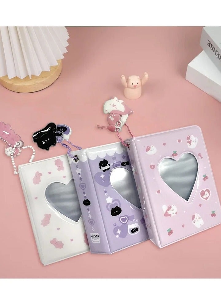 3 Inch Mini Photo Album, Heart Hollow Card Binder Album Kpop Holder with Pendant 40 Pockets (Purple Black Cat) - Image 3
