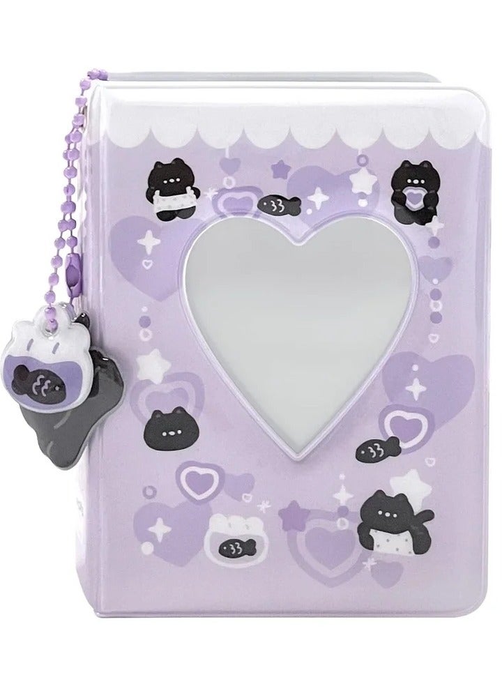 3 Inch Mini Photo Album, Heart Hollow Card Binder Album Kpop Holder with Pendant 40 Pockets (Purple Black Cat) - Image 4