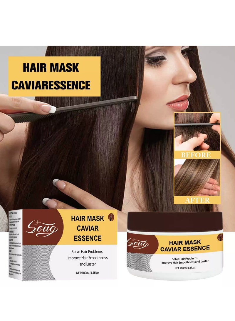 دوغ Hair Mask Caviar Essence,Collagen Hair Mask, Hydrating Hair Mask, Argan Oil Collagen Hair Mask, Keratin Hair Mask Deep Conditioner, for Dry Hair, Damaged Hair, Curly or Straight Thin Fine Hair (100ml) - Image 3