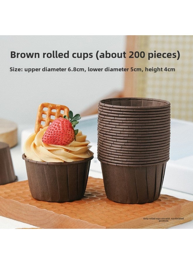 Cupcake Curling Paper Holder Mold Maffen Cup Maffen Cup Special Oven Dessert Steaming Baking Factory-Specifications:200 Pieces | Brown Roll-top Paper Cups - Image 1