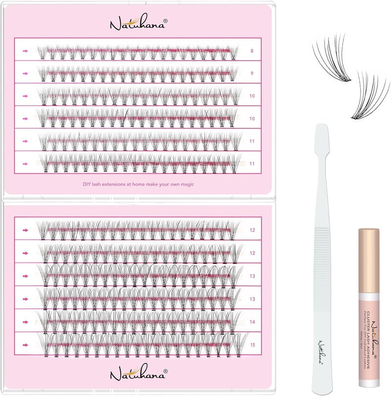 Lash Clusters Natural 240Pcs Individual DIY Eyelash Extension Kit 816mm C Curl Fluffy Wispy Lashes with Glue and Tweezers