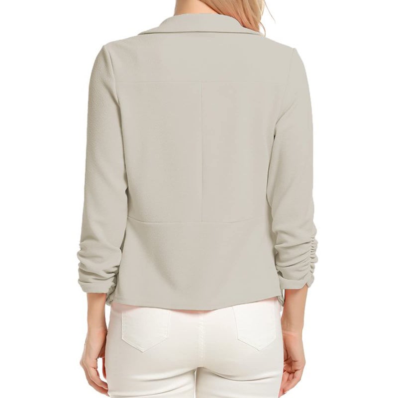 POGTMM POGT Cardigan Blazer for Women Open Front Runched Sleeves Jacket Suits (M, Light Gray) - Image 3