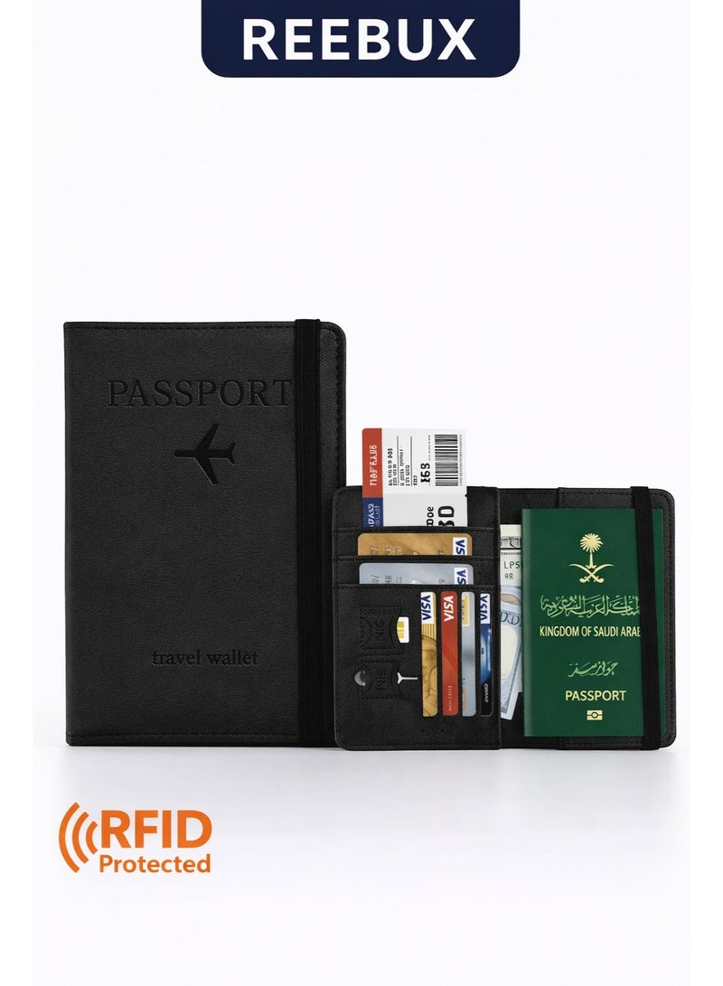 Reebux Passport Holder for Travel Essentials, Passport Wallet Cover Case for Travel Must Haves Accessories, Passport Book Holders for Women and Men Black - Image 1