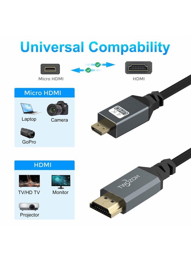 Twozoh كابل ميكرو HDMI إلى HDMI ملفوف، كابل ميكرو HDMI إلى HDMI كامل يدعم HDMI 2.0، 3D 4K UHD، 1080p (يمتد حتى 1.5 متر) - Image 4