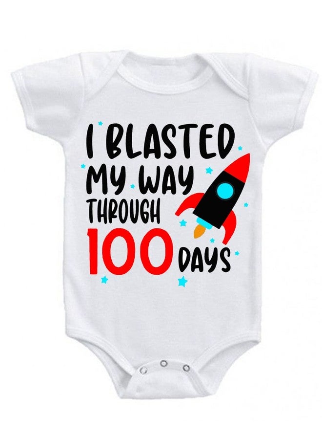 American Apple Baby Bodysuits Newborn Half Sleeve Envelope Neck Cotton Blend Cute 100 Days Printed Rompers For Girl & Boys (0-3 Months, I Blasted My Way Through 100 Day's) - Image 1