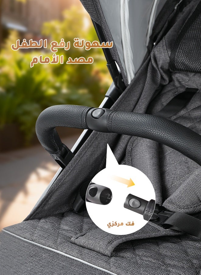 Aurlar Lightweight Travel Baby Stroller, Airplane-Ready with One-Hand Compact Fold, Shock-Absorbing Wheels, Multi-Position Recline Seat, Large UPF Canopy, Cup Holder & Spacious Storage Basket (Grey) - Image 5