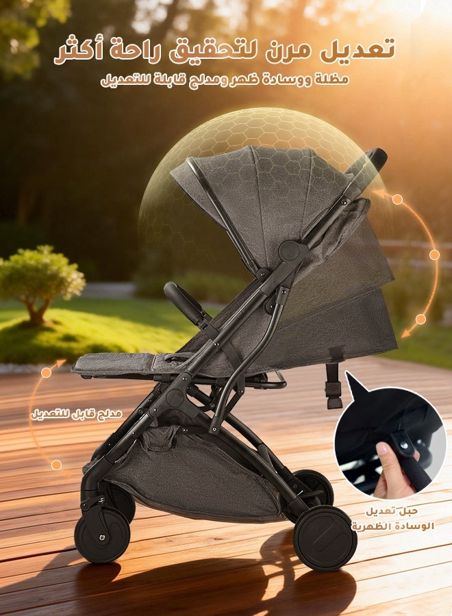 Aurlar Lightweight Travel Baby Stroller, Airplane-Ready with One-Hand Compact Fold, Shock-Absorbing Wheels, Multi-Position Recline Seat, Large UPF Canopy, Cup Holder & Spacious Storage Basket (Grey) - Image 4