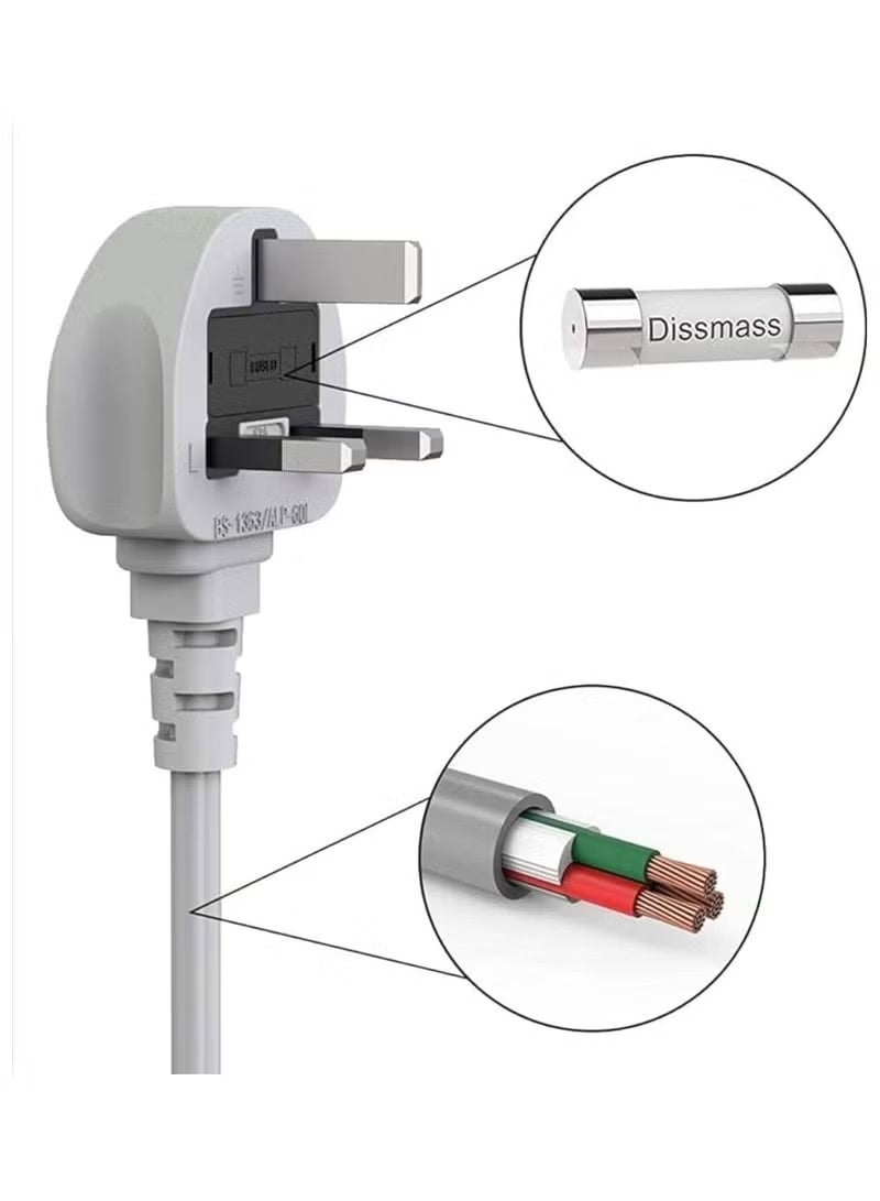 PowerMax 3 Meter Power Extension Socket Protector - 5 Wide Sockets with 2 USB-A Ports and 1 PD Port, Flat Plug, Wall Mount, USB Charging Station for Office, Ideal for All Electronic Devices, 2000W MAX Black - Image 2