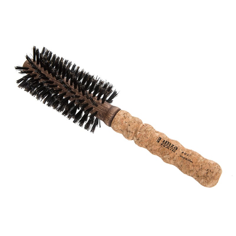 Ibiza Hair Round Boar Bristle Brush (G3-55mm) | Hybrid Boar & Carbon Fiber Nylon Bristles with Cork Handle | Ideal for Beachy Waves & Curls | Adds Texture & Shine for Medium to Long Styles - Image 3
