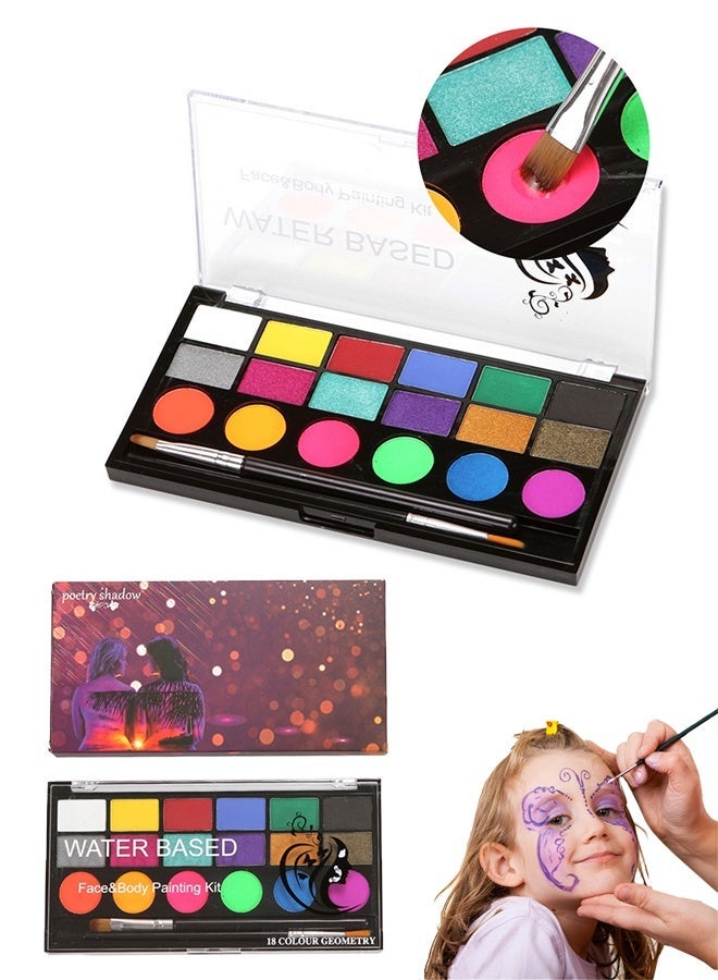 poetry shadow Face Painting Kit for Kids, Non Toxic and Washable Face Paint Kit, Hypoallergenic Make up for Children, Professional Multicolored Pallet for Parties and Celebrations - Image 1