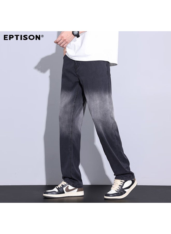EPTISON Yipintiancheng [tencel Lyocell] Men's Jeans, Summer Lightweight, Straight-leg, Loose-fit, Fashionable Gradient Ice Silk Long Pants For Me - Image 3