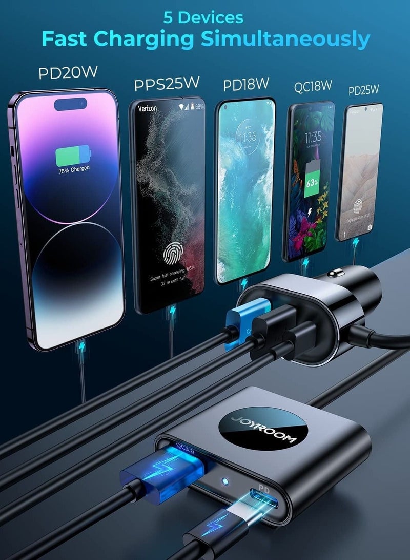كابتن تيك USB C Car Charger, 72W Super Fast Car Charger 5 Multi Port Cigarette Lighter USB Adapter, PD3.0 PPS Double Type C Adapter, QC3.0 Car Cell Phone Charger Fast Charge For iPhone 14/13 Samsung Android - Image 4