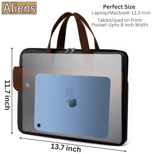 Aliens 13.3" Premium Vegan Leather Laptop Sleeve/Case Cover Bag, Padded Laptop Compartment Office Handbag for MacBook air/pro, Dell, Lenovo, Acer, Asus, Notebook, Tablet, ipad-BLK - Image 3