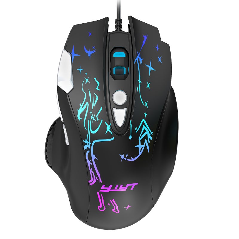 Gaming Mouse: Black Wired Mouse With 8 Buttons, High-end Optical Engine, Precise Positioning - Ergonomic Design, 7 LED Backlight Effects, Adjustable 1000-6400 DPI USB Mouse for Gaming And Daily Office - Image 1